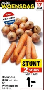 1 Kg Uien of winterpeen voor €1 bij Vomar