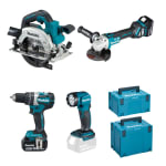 Pack 4 machines MAKITA 18 V - DLX4154TJ en coffret avec batteries, chargeur à 422,46€