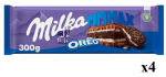 4 Tabletas de MILKA OREO Chocolate con leche relleno de cacao y galleta 300 g. 10.34€
