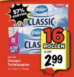 Ooops toiletpapier 16 rollen voor €2,99 bij Vomar