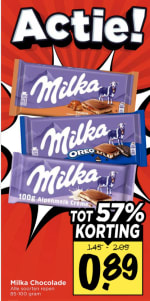 Alle Milka chocolade repen voor €0,89 bij Vomar