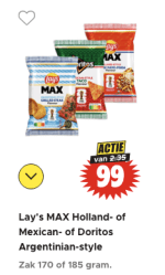 Lay's MAX Holland- of Mexican- of Doritos Argentinian-style voor €0,99 bij Dirk