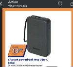 Sitecom powerbank met USB-C kabel 30 watt voor €13,77 bij de Action