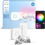 Philips Hue starterkit,1 Bridge, 3 GU10-spots en dimmer switch voor €61,99 bij Bol