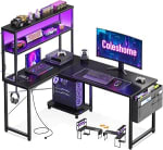 Coleshome Escritorio Gaming en L con LED y Enchufes, 110×80cm por 89,58€