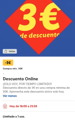 3€ de descuento en Lidl.es solo hoy (mínimo 30€)