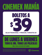 Cinemex Manía: Boletos Tradicional y Premium por $39 en Cinemex
