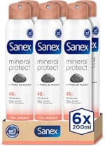 6 desodorantes Sanex Mineral Protect Spray Piel Sensible 200ml por 13.99€