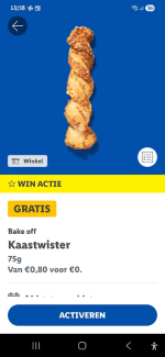 Gratis kaas twister in de Lidl plus app