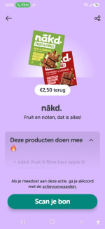 €2,50 cashback op nākd Fruit & Fibre bars bij Albert Heijn