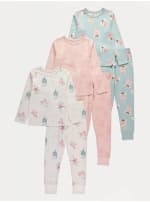 Kids 3 Pack Long Sleeve PJs Fairy/ Smiley / Blue Floral Bow/Green Dinosaur / Emergen