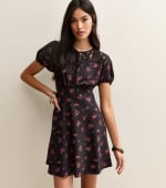 Ladies Black Floral Puff Sleeve Mini Dress – Sizes 6 to 18 (£1.99 Click & Collect)
