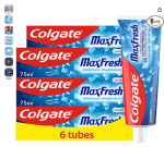 Lot de 6 Dentifrices Colgate Menthe Fraîche Max Fresh - 6 x 75ml à 6,08€