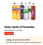 1+1 gratis op Fanta, Sprite of Fernandes Alle flessen à 1,5 liter bij de Jumbo