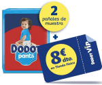 Gratis 2 muestras de pañales Dodot Pants + 8€ descuento en compra paquetes Dodot