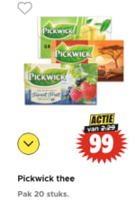 Pickwick thee (1-kops, 20 stuks) voor €0,99 bij Dirk