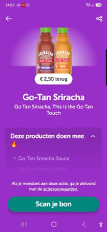 €2,50 cashback op Go Tan Sriracha via Tikkie