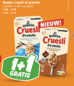 1+ 1 gratis op Quaker cruesli of granola bij poiesz