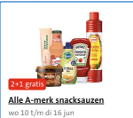 2+1 gratis op Alle A-merk snacksauzen bij de Jumbo