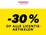 30% kassakorting op alle gelicentieerde artikelen bij Takko Fashion