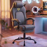 SONGMICS HOME Gaming Chair with Footrest, Cotton-Linen Fabric, Dove Grey, OBG072G02