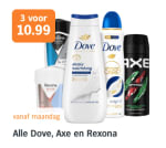 Alle Dove, Axe en Rexona 3 voor €10,99 bij de AH