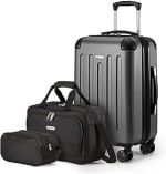 Amazon Basics Hardside Carry-On Spinner Luggage Set, 3-Piece, Carry-On Suitcase, Tote