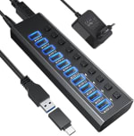 Hub USB 3.0 de aluminio 10 puertos USB 3.0 con adaptador de alimentación por 28.79€