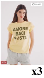 3 Camisetas "Amore baci pasta" para Mujer Springfield por 5.98€