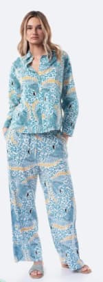 Pantalón largo liso de lino de mujer TEX color Aqua por 5.99€