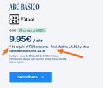 3 mes REGALO de DAZN Fútbol (incluye Barsa - Real Madrid) suscripción ABC por 9.95€