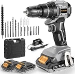 Taladro Percutor a Bateria 21V, Sin Escobillas con 2x2.0Ah Baterías por 37.34€