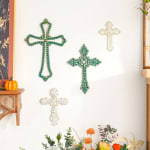 Sungmor Juego 4 Cruces de Pared Hierro Fundido Decorativas Vintage Blanca Verde 16.99