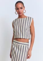Mango Outlet Top Lino Rayas Crop por 9,99€