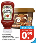 Heinz ketchup of Wijko satesaus voor €0,99 bij Hoogvliet