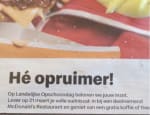 Gratis kop koffie of thee bij inlevering van vuilniszak zwerfafval bij McDonald's.