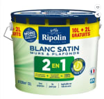 Peinture Murs et Plafonds 2 en 1 Blanc Satin Ripolin 10L + 2L gratuits à 89,99€