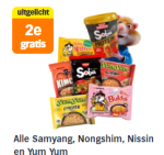 Alle Samyang, Nongshim, Nissin en Yum Yum 1+1 gratis bij de AH