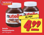 Nutella hazelnootpasta 750 gram voor €4,99 bij Nettorama