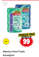 Mentos Pure Fresh kauwgom voor €0,99 bij Dirk