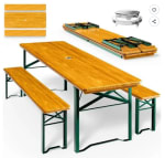 Ensemble table et bancs en bois de brasserie CASARIA à 87,49€