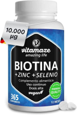 Biotina 10.000 mcg Zinc y Selenio (1 Año) Biotina para Cabello Piel y Uñas por 10,03€
