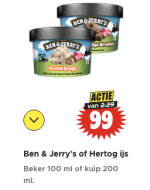 Ben & Jerry's of Hertog ijs voor €0,99 bij Dirk