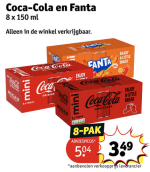 Coca Cola en Fanta mini 8 x 150 ml voor €3,49 bij Kruidvat