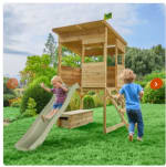 Cabane sur pilotis en bois FSC avec toboggan vert kaki CIMES à 379,99€