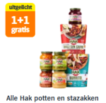 Alle Hak potten en stazakken 1+1 gratis bij de AH