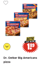 Dr. Oetker Big Americans pizza €1,89 bij Dirk