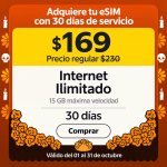 eSIM 30 días (internet ilimitado) por $169 en Bait