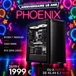 PC Gamer Phoenix (Ryzen 7 7800X3D, RTX 3090 24 Go) pour 1.999€ chez Déclic Info