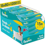 Pampers Fresh Clean babydoekjes (15x80 = 1200) voor €21,29 bij Amazon